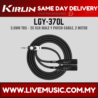 Kirlin LGY-370L 3.5mm TRS to Dual XLR Male Tip Ring LightGear Y Cable Adapter- 2 Meter Black (LGY370L/LGY 370L)