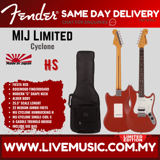 Fender MIJ Limited Cyclone Electric Guitar, RW FB, 3-Color Sunburst / Lake Placid Blue / Fiesta Red