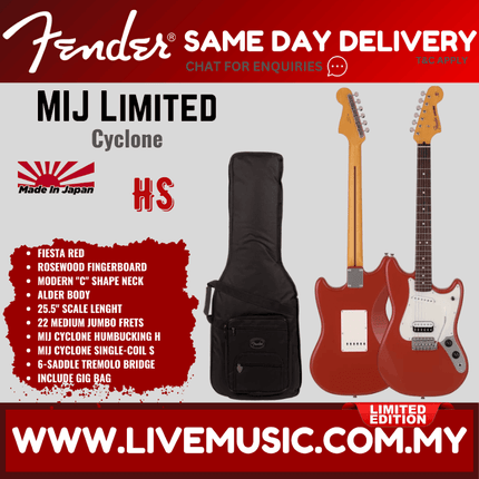 Fender MIJ Limited Cyclone Electric Guitar, RW FB, 3-Color Sunburst / Lake Placid Blue / Fiesta Red