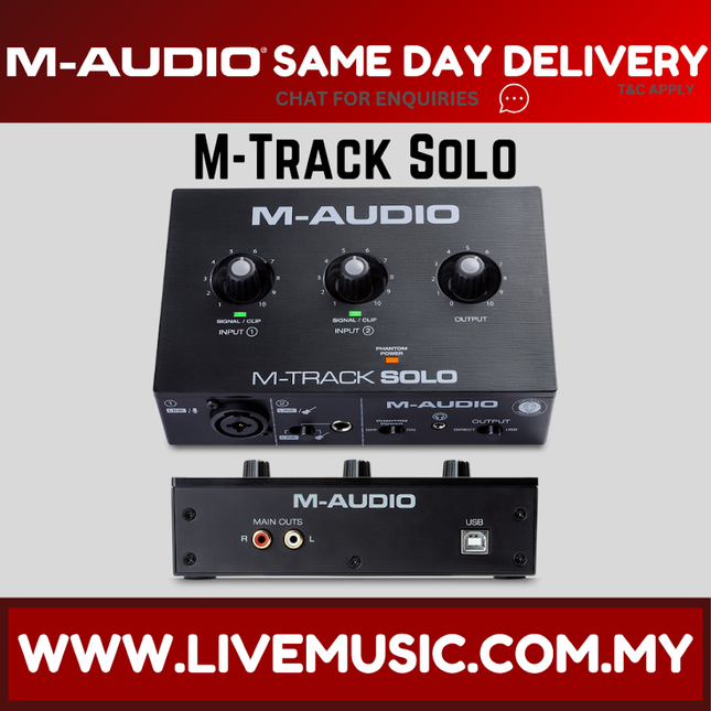 M-Audio M-Track Solo 2-in 2-out USB Audio Interface with 01 Mic Preamp (MTrack/MTrackSolo)