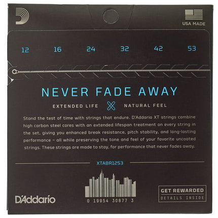 D'Addario XTABR1253 - XT Acoustic 80/20 Bronze Strings, Light (12-53)(Daddario)