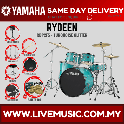 Yamaha Rydeen 5-piece RDP2F5 Acoustic Drum Set with Paiste 101 Brass Cymbal Set, Drum Mute, Drumsticks and Drum Stool ( RDP2F5 )
