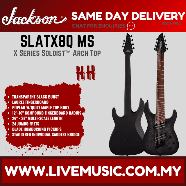 Jackson X Series Soloist Arch Top SLATX8Q Multi-Scale Electric Guitar, Laurel FB, Transparent Black