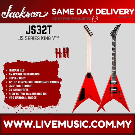 Jackson JS Series King V JS32T Electric Guitar, Amaranth FB, Ferrari Red