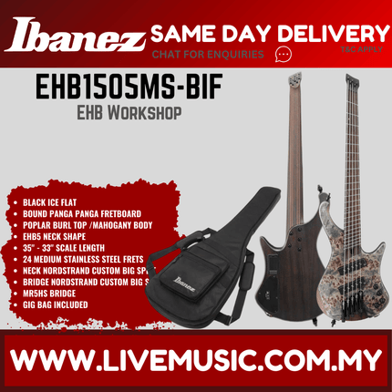 Ibanez Bass Workshop EHB1505MS-BIF Electric Bass Guitar w/Gig Bag, Black Ice Flat ( EHB1505MS BIF / EHB1505MSBIF )
