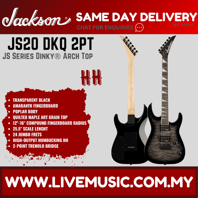 Jackson JS Series Dinky JS20 DKQ 2PT Electric Guitar, Amaranth FB, Transparent Black