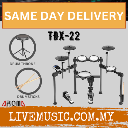 AROMA TDX22 Digital Drum Set With Mesh Finish Drum Pad & Kick Tower With Drumstick And Drum Throne (TDX 22 / TDX-22 )