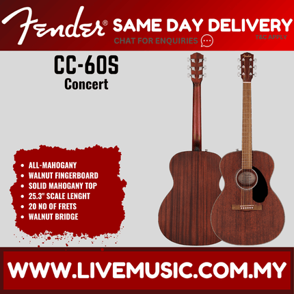Fender CC-60S Concert Acoustic Guitar - All Mahogany / Natural / Sunburst ( CC 60S CC60S )