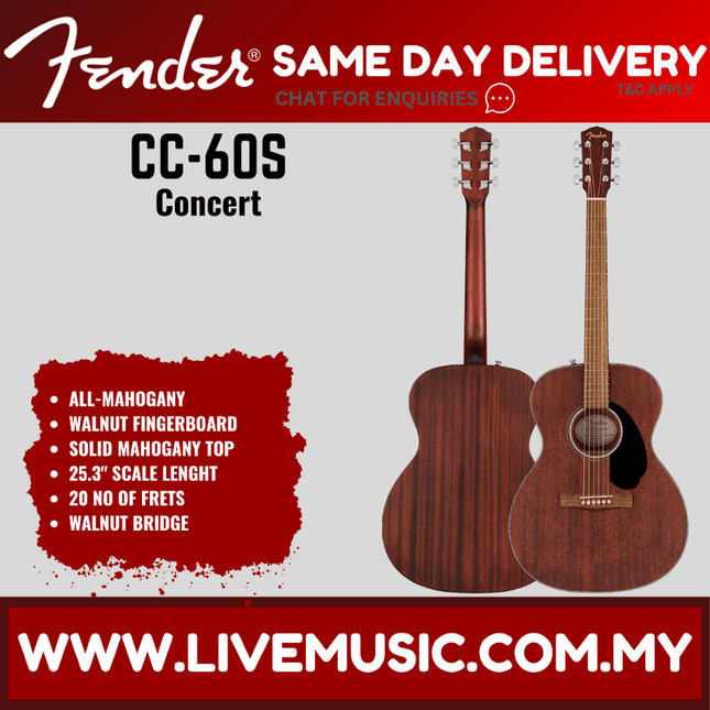 Fender CC-60S Concert Acoustic Guitar - All Mahogany / Natural / Sunburst ( CC 60S CC60S )