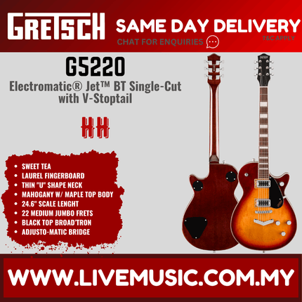 Gretsch G5220 Electromatic Jet BT Single-Cut Electric Guitar w/V-Stoptail, Sweet Tea