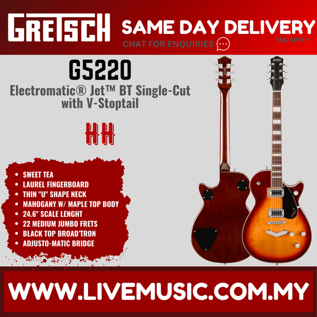 Gretsch G5220 Electromatic Jet BT Single-Cut Electric Guitar w/V-Stoptail, Sweet Tea