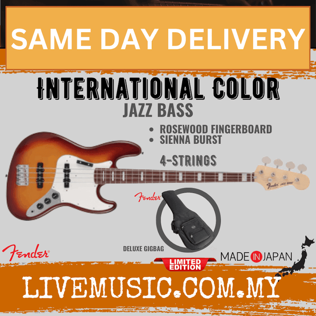Fender Japan Limited International Color Jazz Bass Electric Guitar, RW FB, Sienna Burst