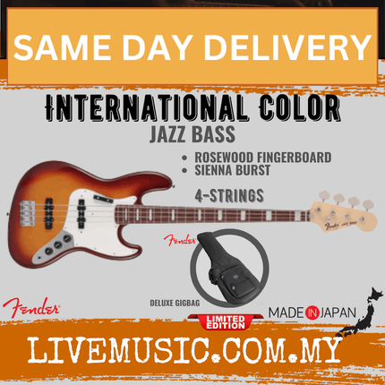 Fender Japan Limited International Color Jazz Bass Electric Guitar, RW FB, Sienna Burst