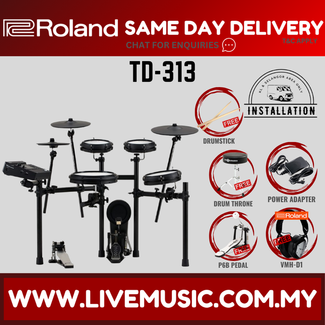 Roland TD-313 Electronic Digital Drum Set w/Accessories ( TD 313 TD313 ) Replace TD-17KV2 TD17KV2