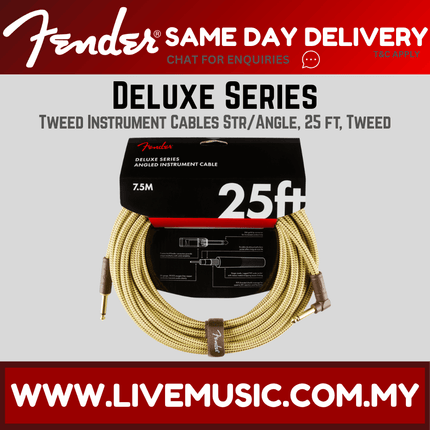 Fender Deluxe Series Angled Instrument Cable, 25ft - Tweed