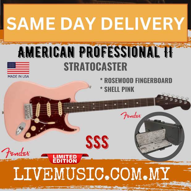 Fender Ltd Ed American Professional II Stratocaster Electric Guitar, RW FB, Shell Pink