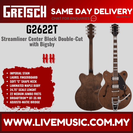 Gretsch G2622T Streamliner Center Block Double-Cut Electric Guitar w/Bigsby, Imperial Stain
