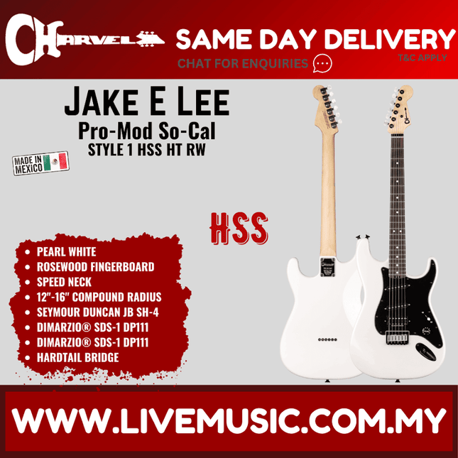 Charvel Jake E Lee Signature Pro-Mod So-Cal Style 1 Electric Guitar, Pearl White