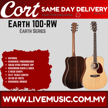 Cort Earth 100-RW (Rosewood) Natural Acoustic Guitar - Open Pure ( Earth100 RW / Earth100RW )