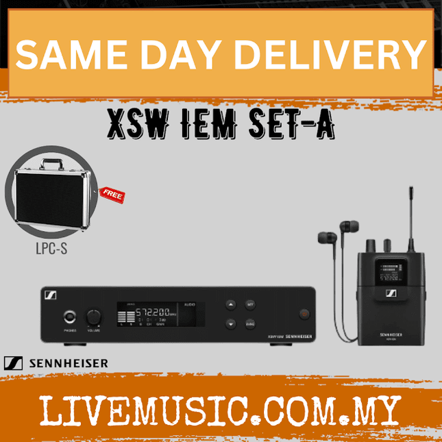 Wireless in-ear monitoring system set with hard case, transmitter, receiver, and earbuds