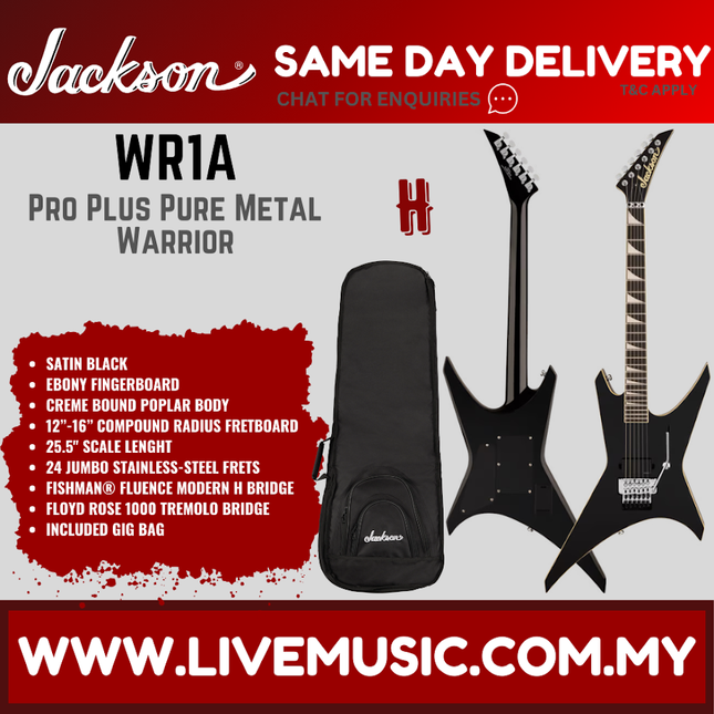 Jackson WR1A Pro Plus Series Pure Metal Warrior Electric Guitar, Ebony FB, Gloss Black ( WR 1A / WR-1A )