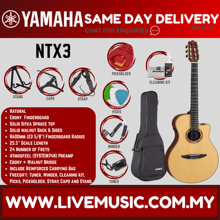Yamaha NTX3 Natural 6 String Acoustic Electric Classical Guitar With Atmosfeel Electronic Pickup ( NTX 3 )