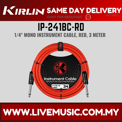 Kirlin Cable IP-241BC 3 Meter Mono Instrument Cable for Electric Acoustic Bass Guitar Speaker Amp Keyboard Drum Amplifier (IP 241BC/IP241BC)