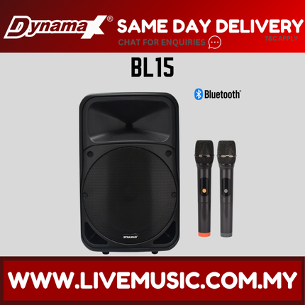 Dynamax BL15 15" 120w Bluetooth Portable Active Pa Speaker System With 2 Uhf Handheld Mic, Tws ( BL 15 BL-15 )