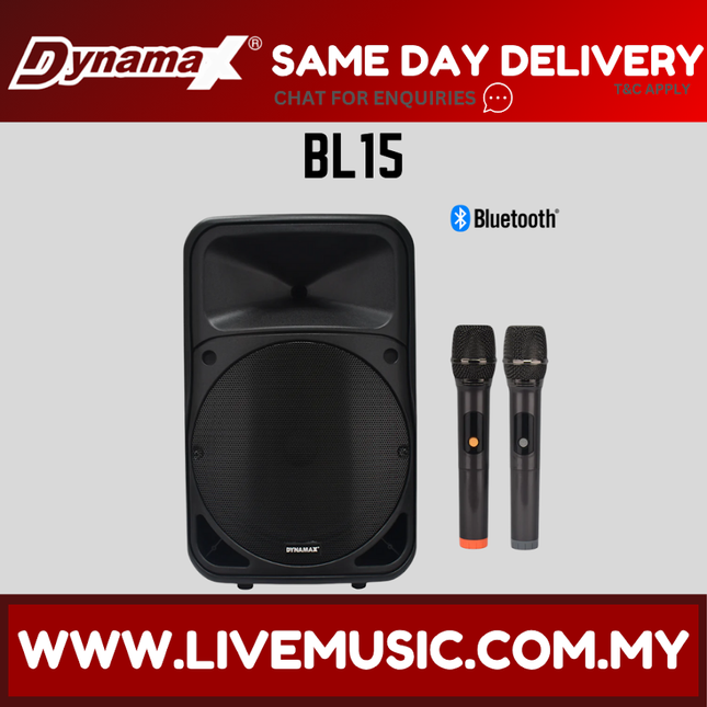 Portable active PA speaker system with two UHF handheld microphones, black