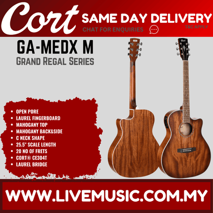 Mahogany acoustic guitar set with two standing guitars, steel-string sound holes