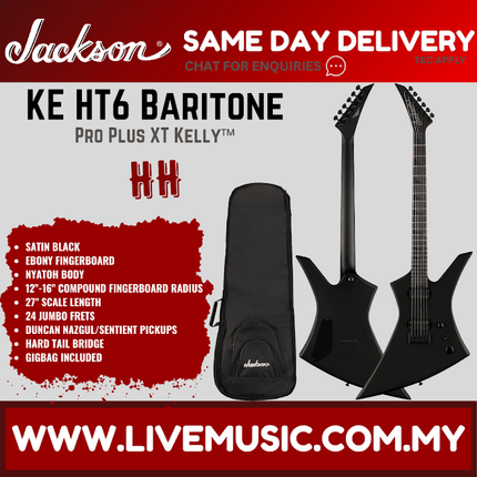 Jackson Pro Plus XT Kelly KE HT6 Baritone Electric Guitar, Ebony FB, Satin Black
