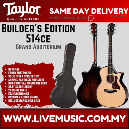 Taylor Builder's Edition 514ce Grand Auditorium Acoustic Electric Guitar, Natural Top ( 514-ce / 514 ce )