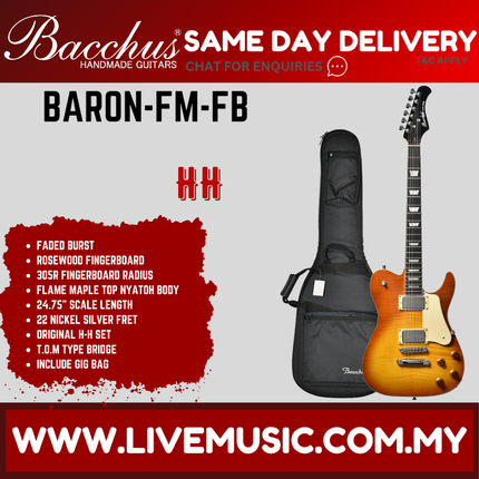 Bacchus BARON-FM-FB Global Series Electric Guitar w/ Bag, Rosewood Fingerboard - Faded Burst ( BARONFM / BARON FM )