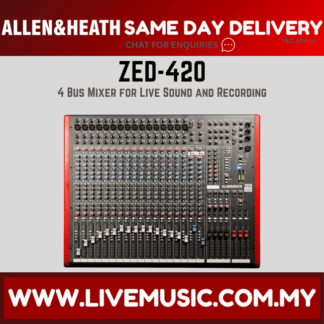 Allen & Heath ZED-420 4-bus audio mixer with USB, front panel view