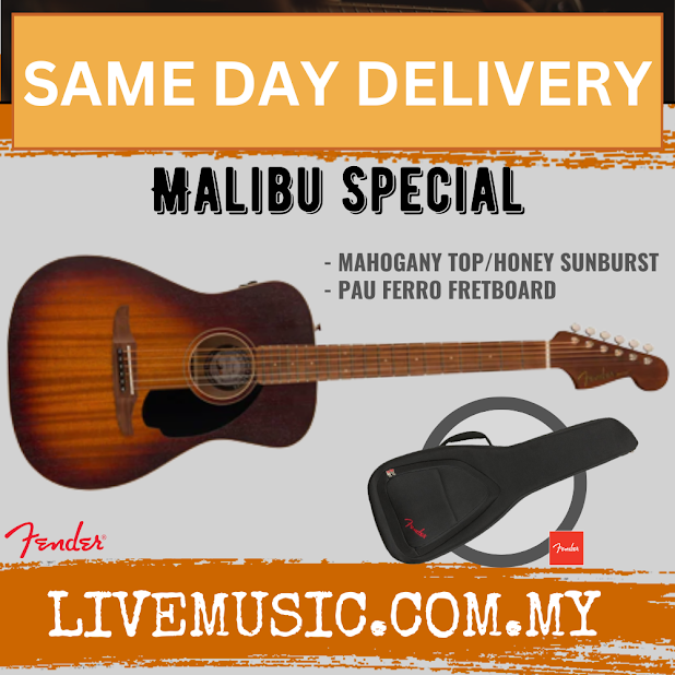Fender Malibu Special acoustic guitar in honey sunburst with padded gig bag