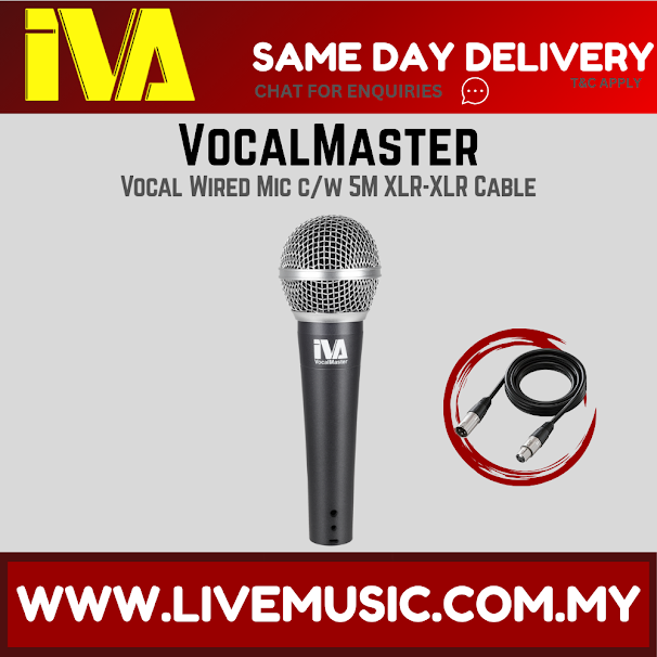 IVA VocalMaster Vocal Wired Mic c/w Switch & 5m XLR-XLR Cable ( VocalMaster / Vocal Master )