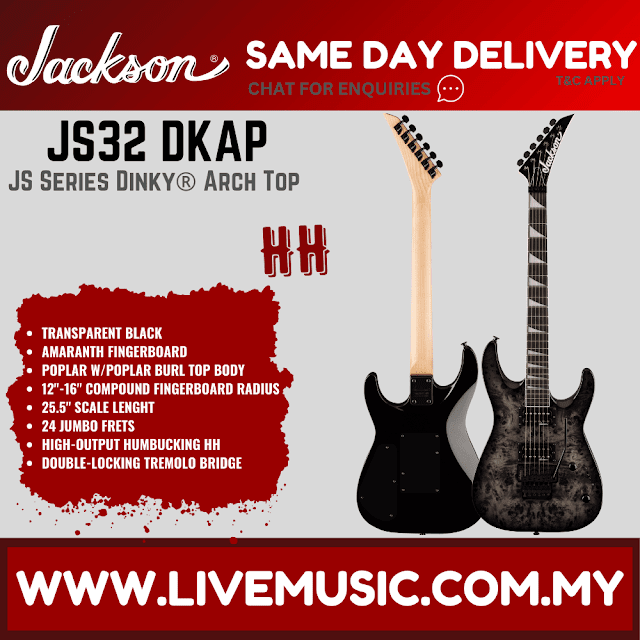 Jackson JS Series Dinky JS32 DKAP Electric Guitar, Amaranth FB, Transparent Black Burst/Transparent Black