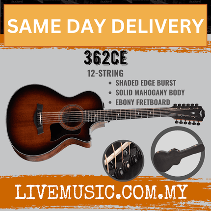 Taylor 362ce V-Class Grand Concert 12-String Acoustic Guitar, Shaded Edge Burst/Satin Black