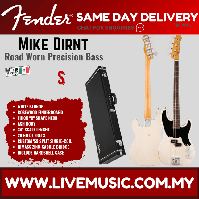 Road worn precision bass guitar, white blonde body with black pickguard and knobs