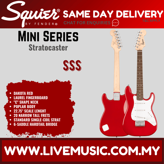 Squier Mini Stratocaster Electric Guitar, Laurel Fretboard - Dakota Red