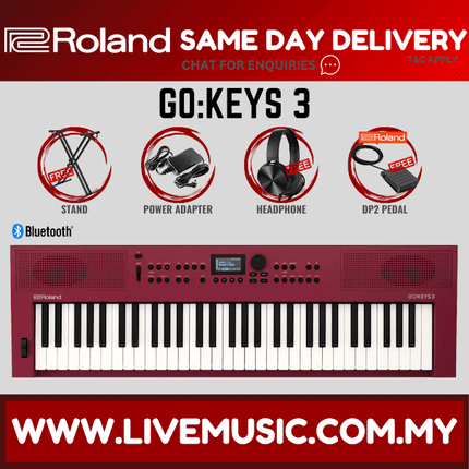 Roland GO:KEYS 3 61-Key Touch-Sensitive Portable Keyboard With Adapter - Dark Red ( GO-61K / GO-KEYS3 / GOKEYS3 / GOKEYS )