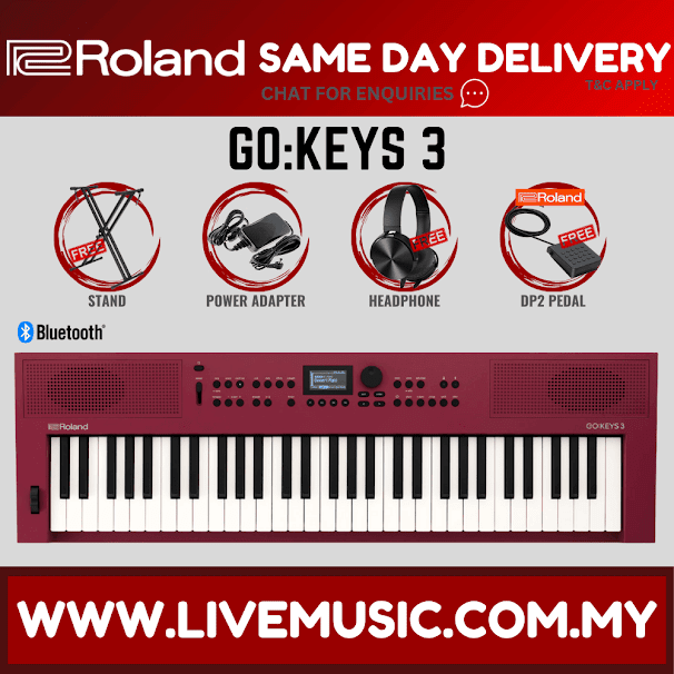 Roland GO:KEYS 3 61-Key Touch-Sensitive Portable Keyboard With Adapter - Dark Red ( GO-61K / GO-KEYS3 / GOKEYS3 / GOKEYS )