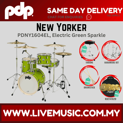 PDP New Yorker PDNY1604EL  4-piece Shell Pack With Cymbals - Electric Green Sparkle ( PDNY1604EL / PDNY1604 )