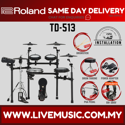Roland TD-513 Electronic Digital Drum Set w/Double Pedal And Accessories ( TD513 TD 513 ) Replace TD 25K TD-25K
