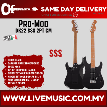 Charvel Pro-Mod DK22 SSS 2PT Electric Guitar, Caramelized Maple FB, Gloss Black