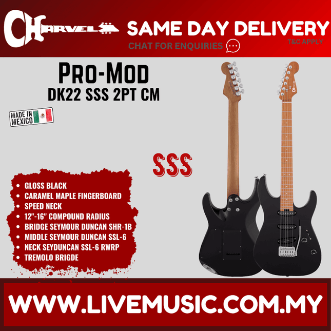 Charvel Pro-Mod DK22 SSS 2PT Electric Guitar, Caramelized Maple FB, Gloss Black