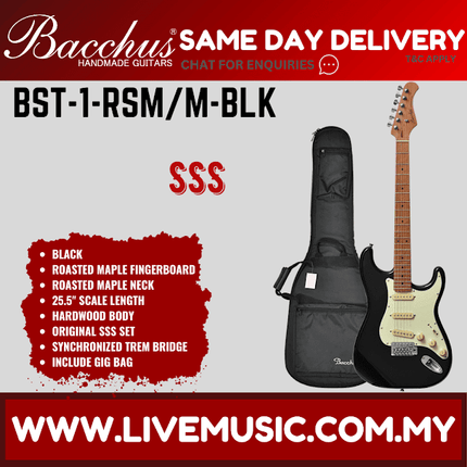 Bacchus Bst-1-rsm/M Universe Series Roasted Maple Electric Guitar - Black ( BST1 / BST1RSMM / BST 1 RSM M )