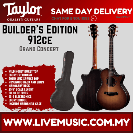 Taylor Builder's Edition 912Ce V-Class Grand Concert Acoustic Guitar w/Case, Wild Honey Burst Top