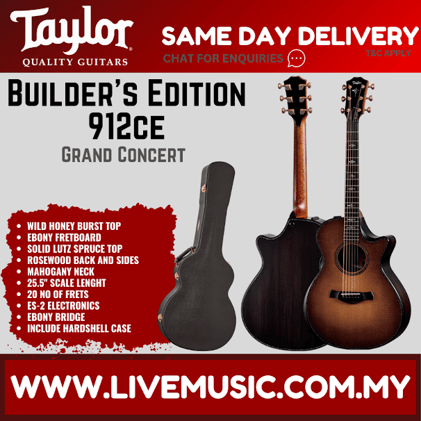 Taylor Builder's Edition 912Ce V-Class Grand Concert Acoustic Guitar w/Case, Wild Honey Burst Top