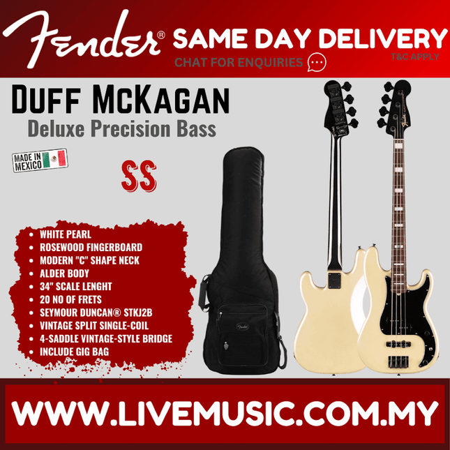Fender Duff Mckagan Signature Deluxe Precision Bass Guitar, Rosewood Fretboard - White Pearl